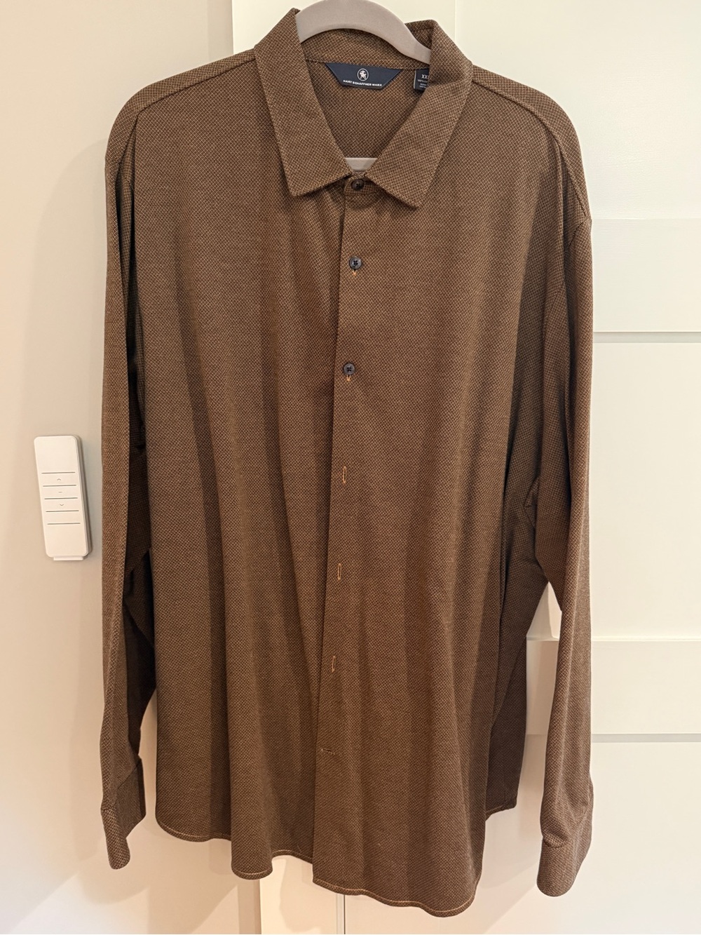 Hart Schaffner Marx XXL 100% Cotton Brown Geometric Long Sleeve Shirt